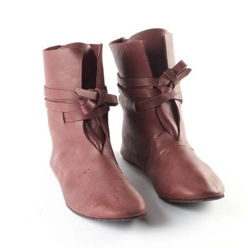 

Halloween Pirate Boots Medieval Punk Men Knight Prince Elf PU Shoes Gothic Vintage Bandage Short Ankle Cosplay Costume Props