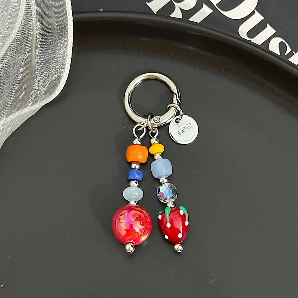 Mushroom Strawberry Chain Glass Beaded Decorative Charm Bag Charm Decorative Women'S Beaded Chain For Eyeglass Dating Backpack