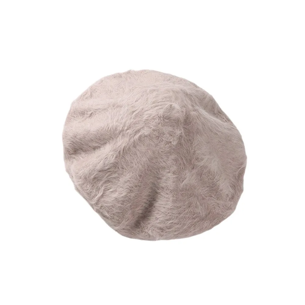 Elegant Solid Color Faux Mink Beret Soft Flat Top Pumpkin Painter Cap Thermal Furry Plush Octagonal Cap Autumn