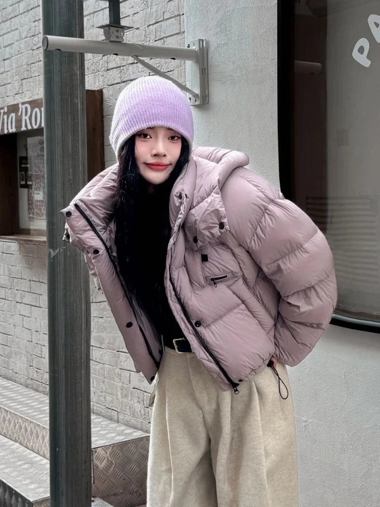 2025 موضة جديدة رقيق سترة منفوخة الإناث جديد الخريف الشتاء سميكة الدافئة ملابس علوية النساء قصيرة مقنعين الأبيض بطة أسفل معطف #1