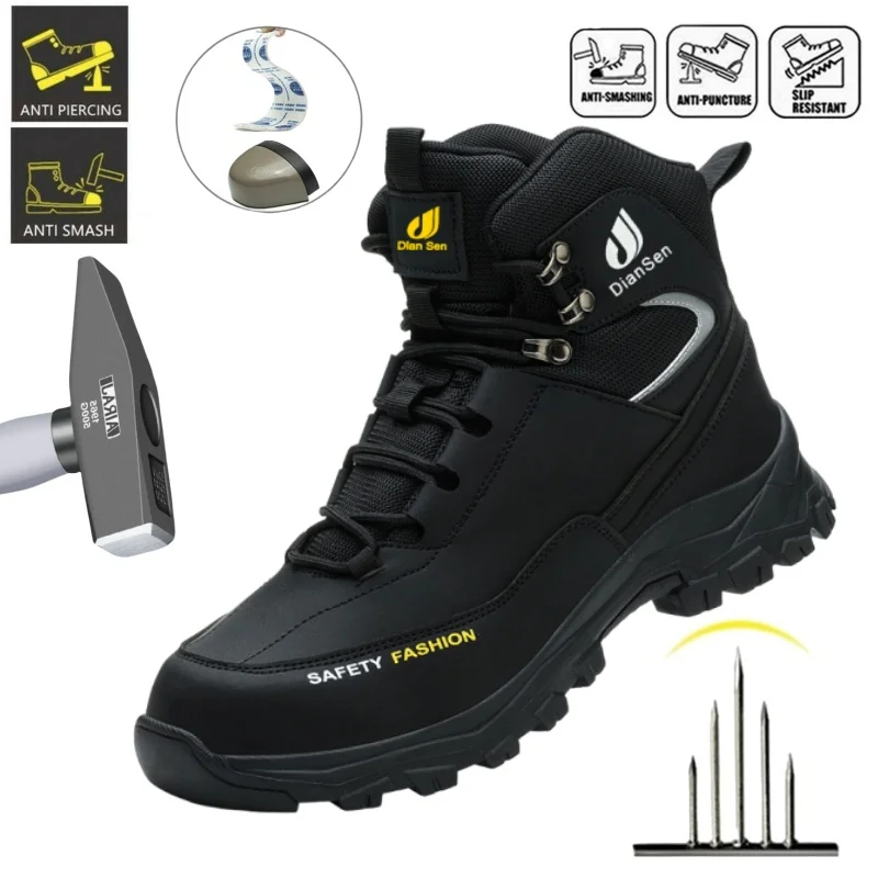 Waterproof Safety Boots Men Indestructible Steel Toe Work Boots Anti-smash Stab-resistant Safety Shoes Hombre Working Botas