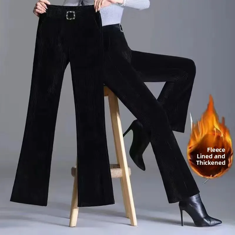 

Thiened Fce Брюки-клеш с высокой талией Женские повседневные брюки Осень-зима Новые утягивающие драпированные брюки из полиэфирного волокна