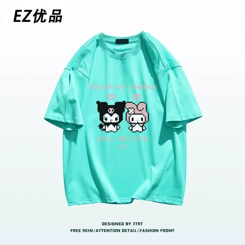 100% Cotton Japanese Kuromi Y2k Top My Melody Print Short-sleeved Tee Unisex Harajuku Loose Oversized T Shirt Aesthetic Clothes