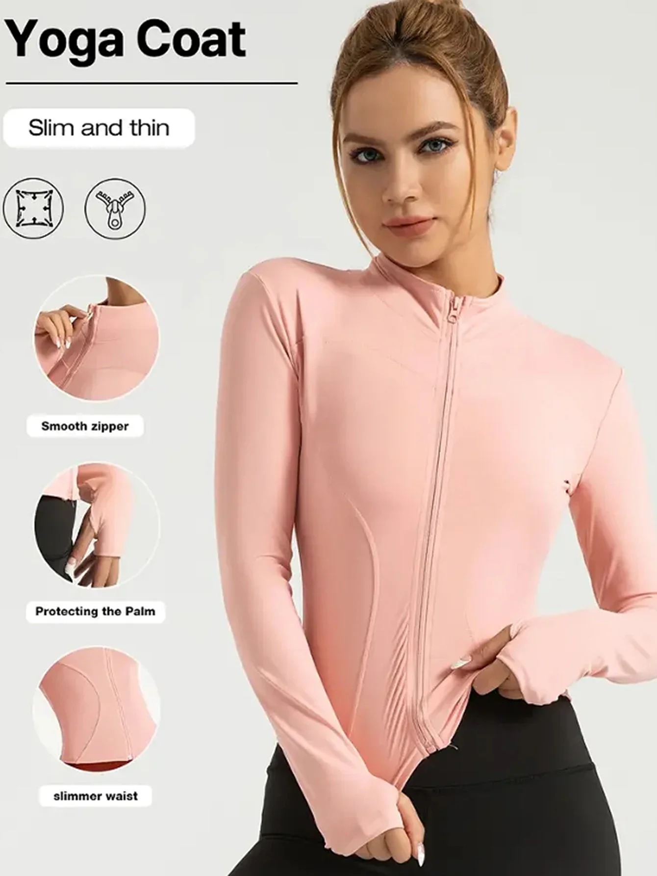 Damen-Fitnessjacke, schmal geschnitten, langärmeliges Yoga-Oberteil, Reißverschluss, Sportjacke, dehnbar, schnelltrocknend, Lauf- und Workout-Oberbekleidung – Detail 22