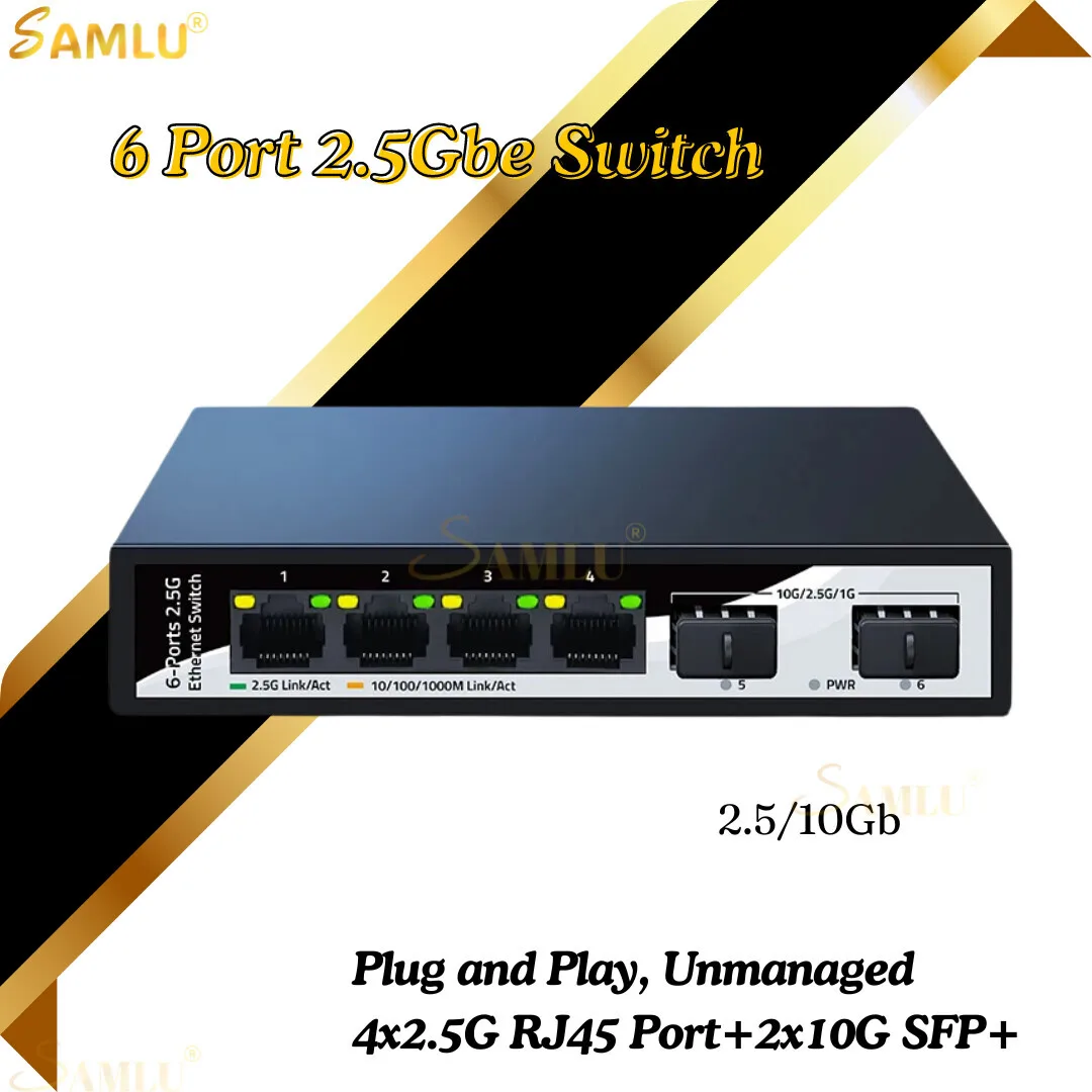 2.5gb Ethernet 4 2.5G Network 2 Port 10gbe SFP+ Slot Home Lab Switch Unmanaged Plug and Play Free Shipping