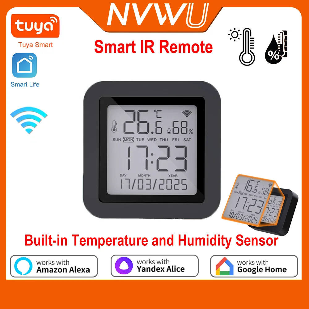 Tuya Thermometer Hygrometer WiFi Temperatur-Feuchtigkeitssensor mit IR-Fernbedienung für AC-TV Funktioniert mit Yandex Alexa SmartLife