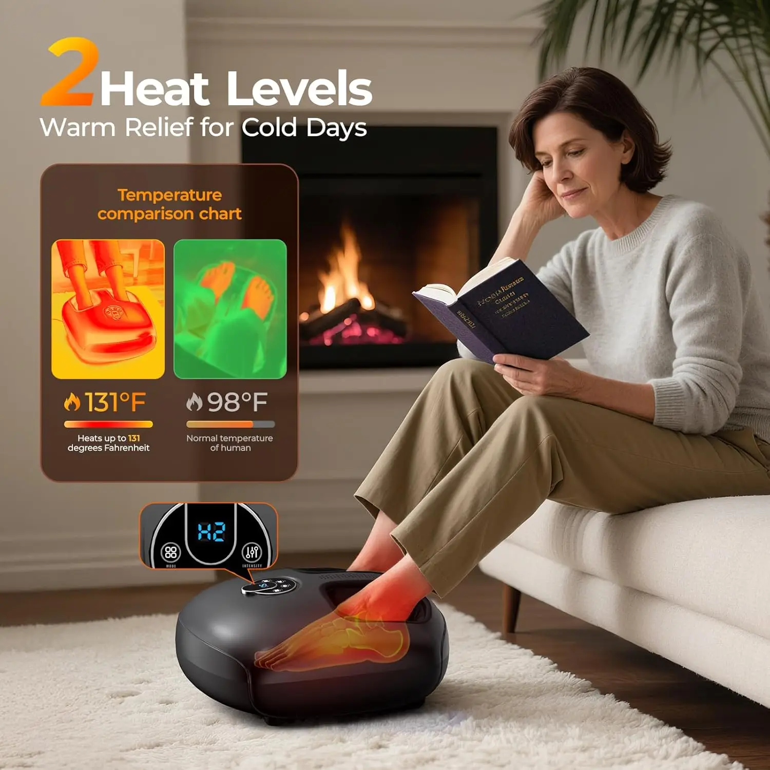 Electric Shiatsu Foot Massager Air bag Massage Machine Heat Vibration Deep Kneading 4 Modes 5 kneeding Levels Blood Circulation