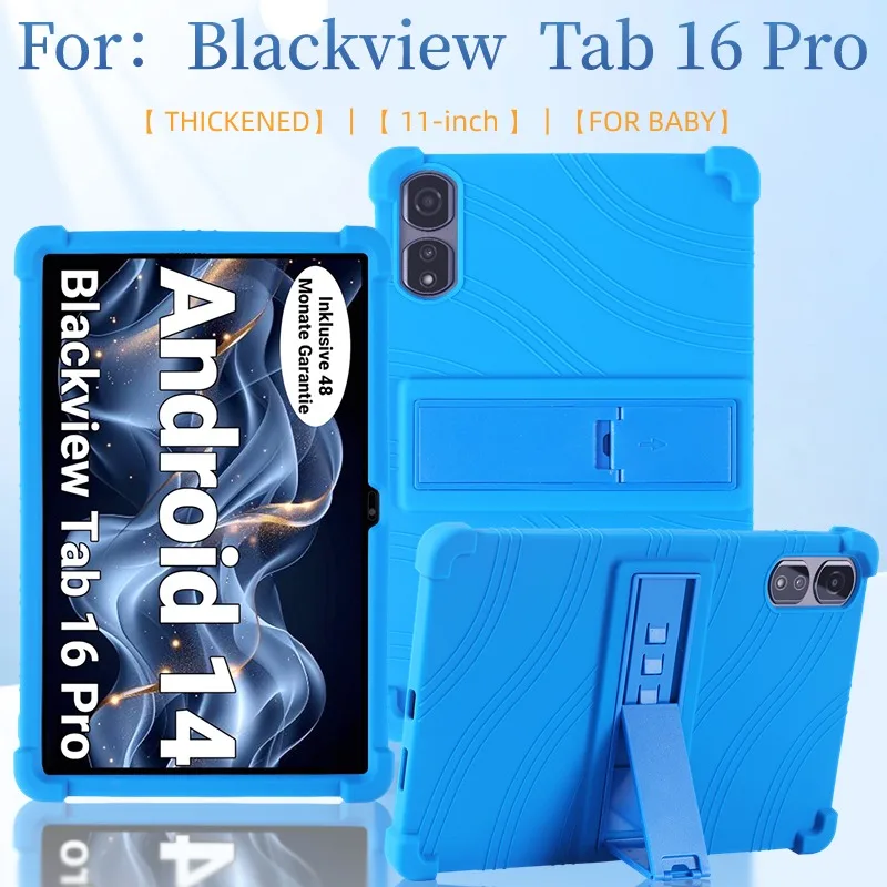 Soft Silicone Case for Blackview Tab 16 Pro 2024 11.0 inch Adjustable Stand Tablet Cover Shockproof Protective Shell Kids Safe