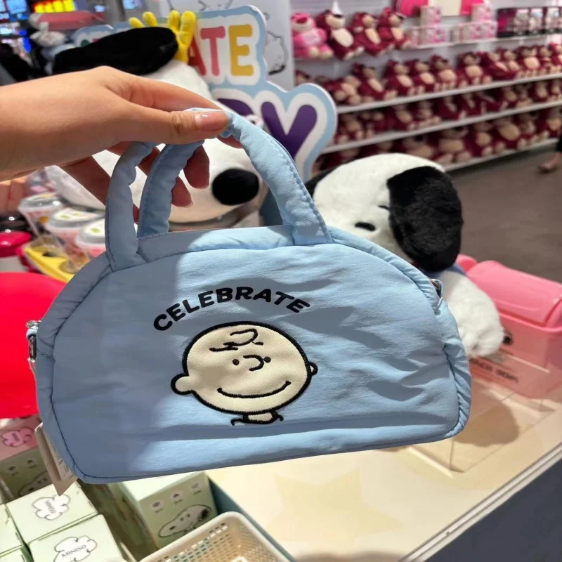 MINISO Snoopy Cute Crossbody Bag Cartoon Blue Handheld Pen Bag Capacity Makeup Bag for Girls Milk Whispering Storage Bag