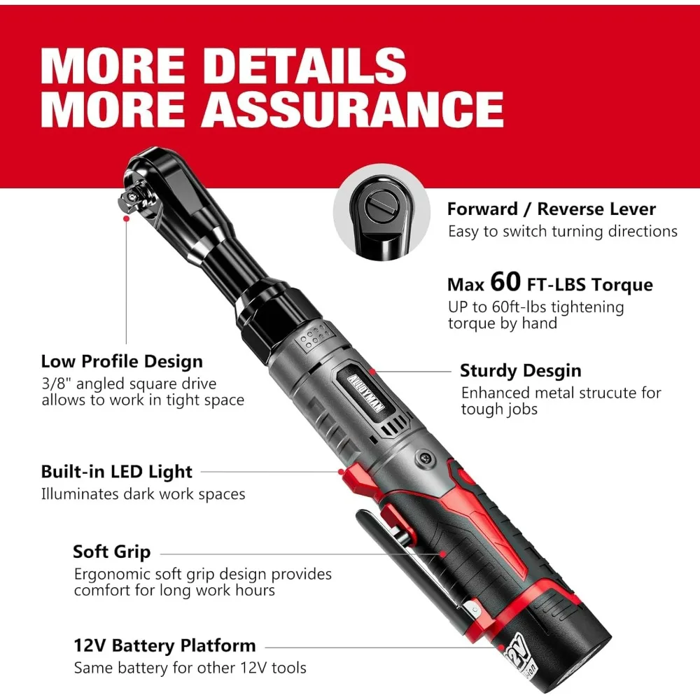 Alloyman 3/8 "مجموعة مفاتيح ربط بسقاطة لاسلكية 60FT-LBS 80N.m سقاطة كهربائية 12 فولت مجموعة مفاتيح مقبس الطاقة الممتدة سرعة متغيرة #5