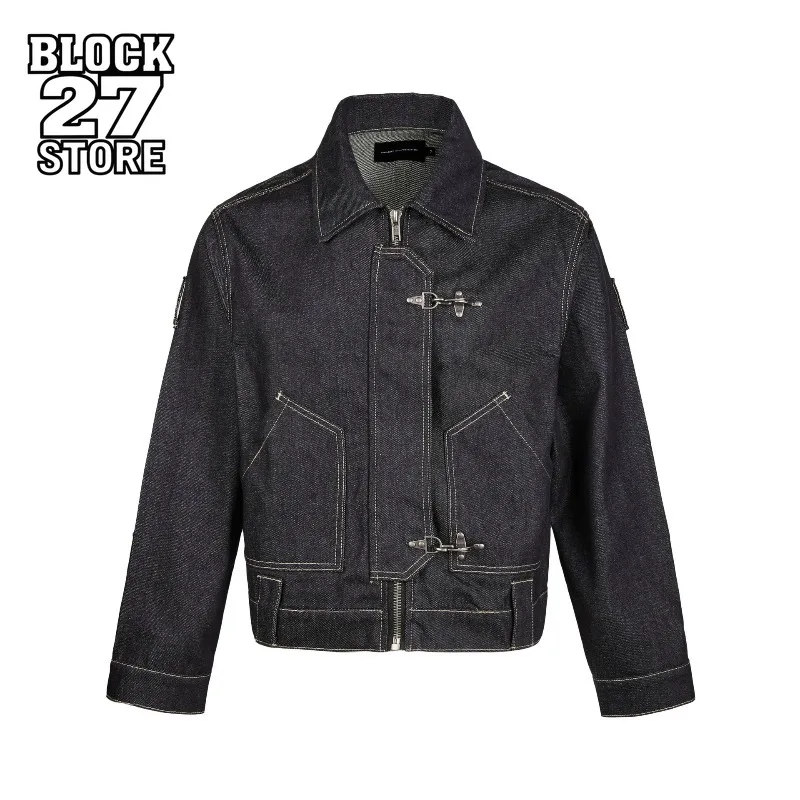 

Mens Jacket Harajuku Vintage Washed Patchwork Sport Style Stand Collar Zip Up Outerwear Casual Streetwear Fashion Autumn Winter