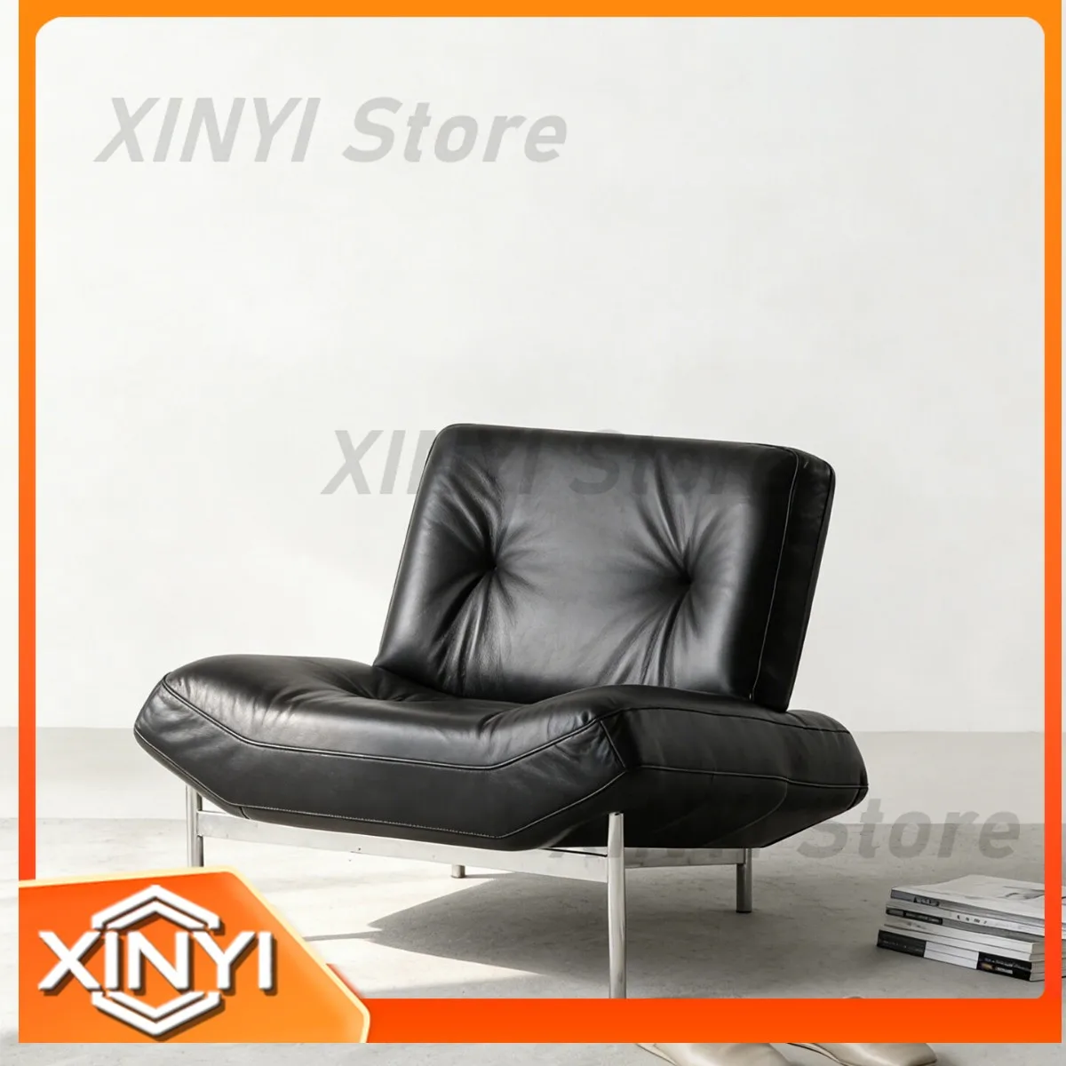 Genuine Leather Italian Minimalist Single Sofa Chair for Home Use Compact Living Room Stainless Steel Luxury Leisure Armchair