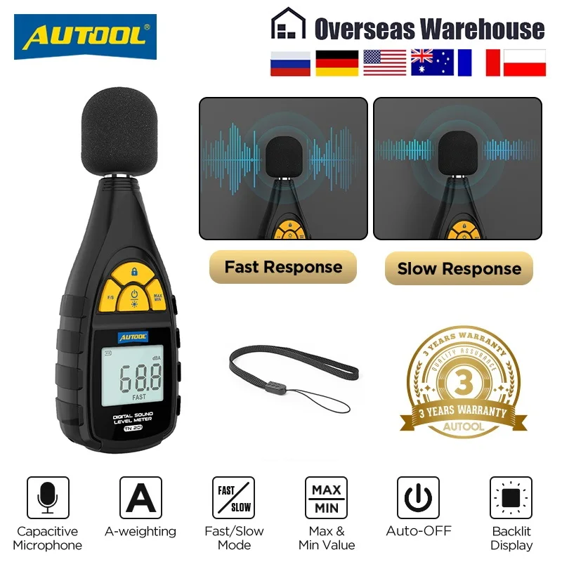 Цифровой измеритель уровня звука AUTOOL TN201, мини-шумомер, 30-130 дБ