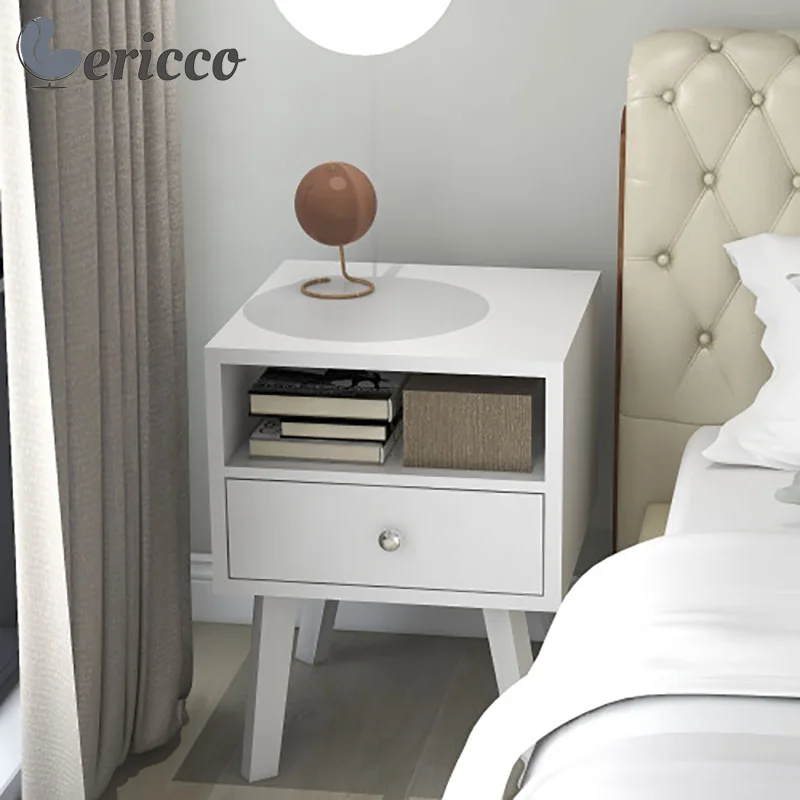 GERICCO Bedside Table Nightstand with Drawer Open Shelves White Storage Side Table for Bedroom End Table Nordic Small Nightstand