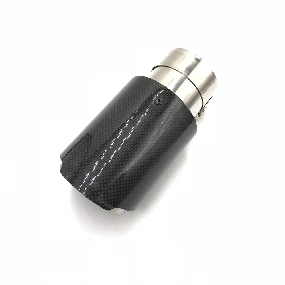 Car Glossy Carbon Fiber Muffler Tip Exhaust System Pipe Mufflers Nozzle Universal Straight Stainless Silver For Akrapovic