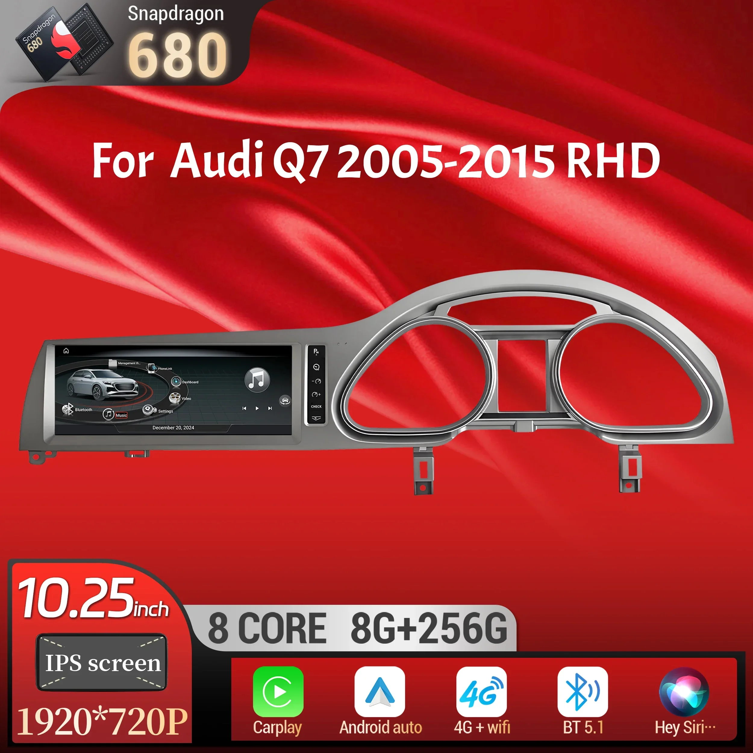 10.25 inch Android 13 Right Hand Drive Car Radio For Audi Q7 2005-2015 Wireless Carplay Qualcomm Snapdragon 680 Head Unit Screen