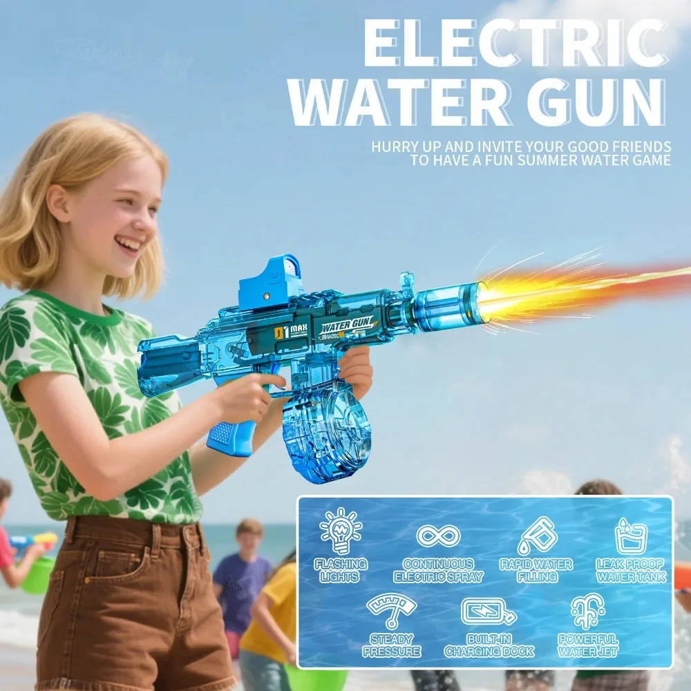 Pistolas de agua eléctricas, tirador de agua completamente automático, juego de lucha en la playa al aire libre de verano, pistola de agua de juguete para niños, regalos de cumpleaños y Navidad