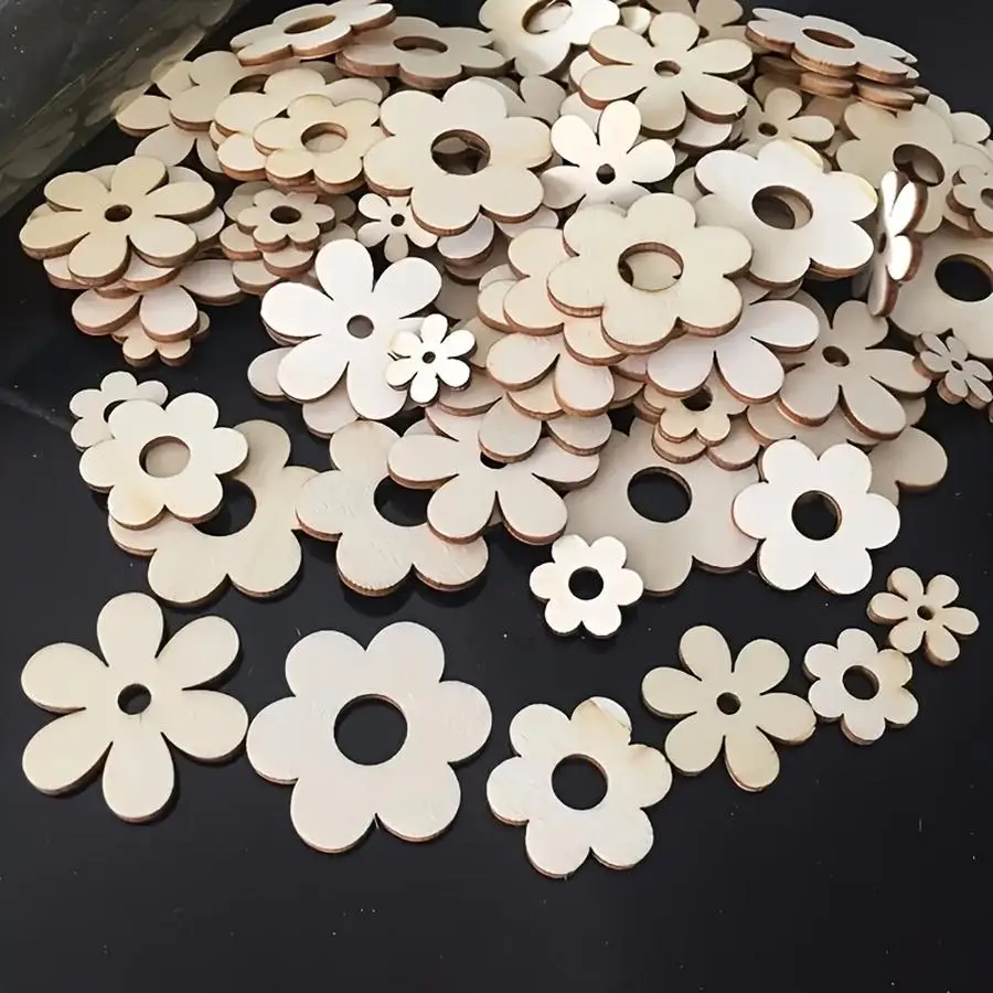 1/5/10/20/50/100pcs Handcrafted Wooden Plum Blossom Decorations, Handicrafts — Perfect for Weddings, Birthdays, and Holiday Deco
