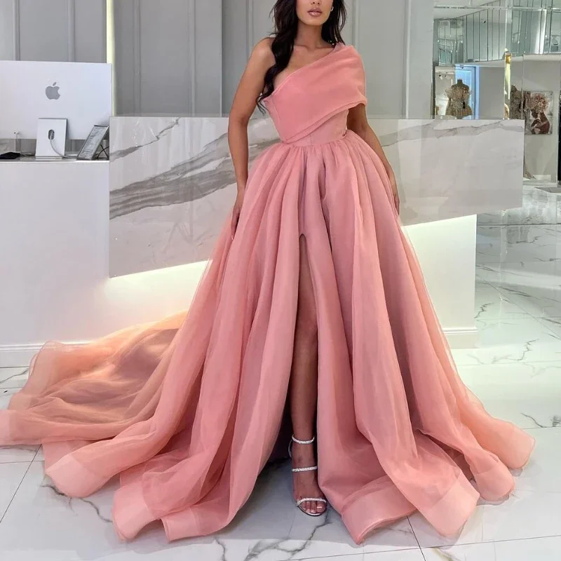 2024 New Split Design Prom Customized One Shoulder Evening Customized Long Organza A Line Mal Prom Wedding Party Customized Robe