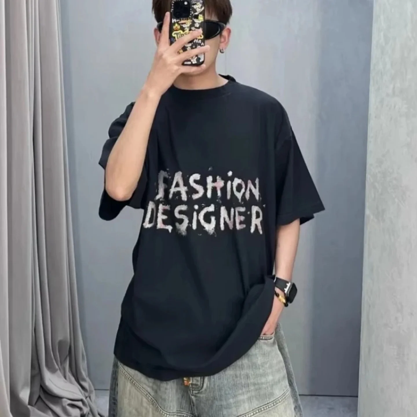 

ex American Sle 2025 ort-Sved T-irt Slim Fit Youth Faion Henry Collar Nine-Arm Length Brandl Registered Tra...