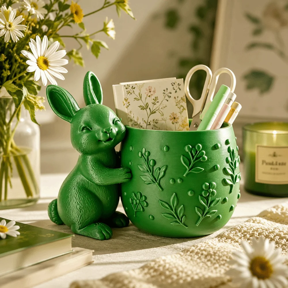 3d Printed Rabbit Flower Pot Embossed Floral Design Home Decor Mini Flowerpot Desk Ornaments Storage Box Desktop Decor