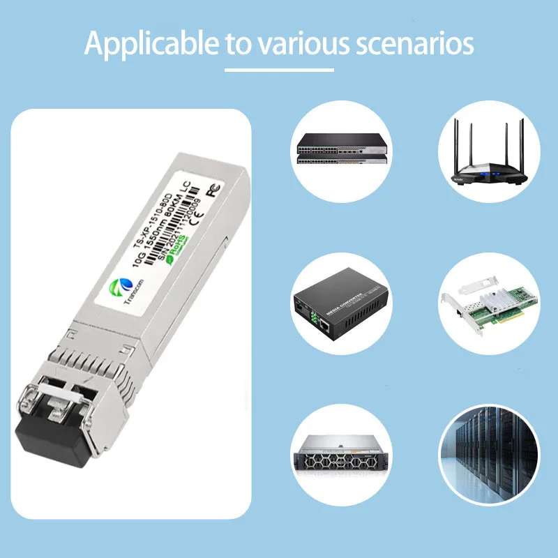 جهاز إرسال واستقبال SFP جديد 10G أحادي الوضع SFP متوافق مع مفاتيح Cisco / Huawei / Ruijie / ZTE / Mikrotik