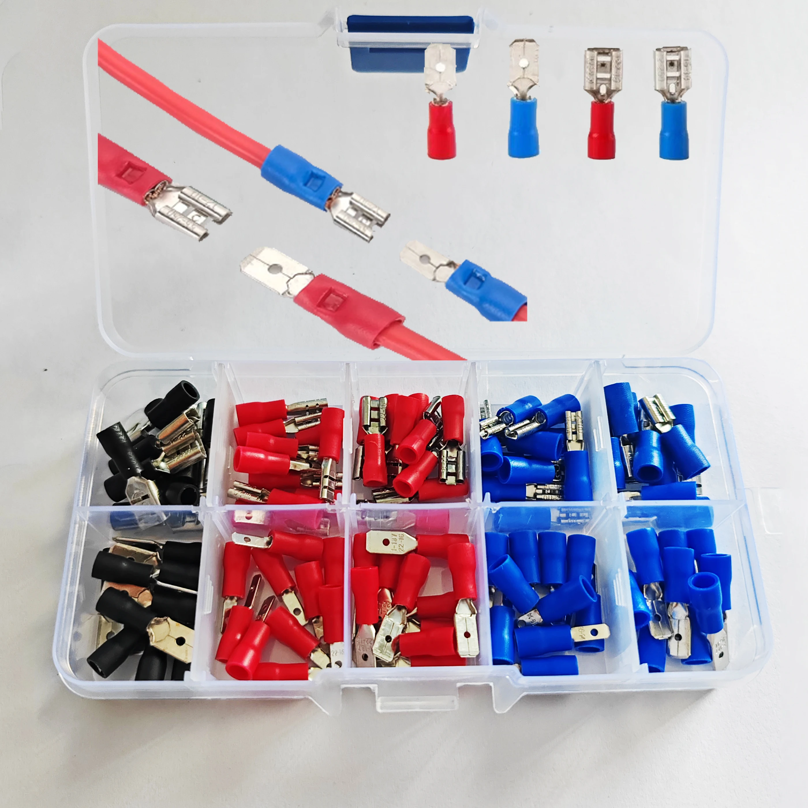 

100Pcs FDDMDD Brass Reverse Back Cold Pressed Male/Female Coupling 1.25-250/2-187 2.8mm 4.8mm Insulated Spring Connector Inserts