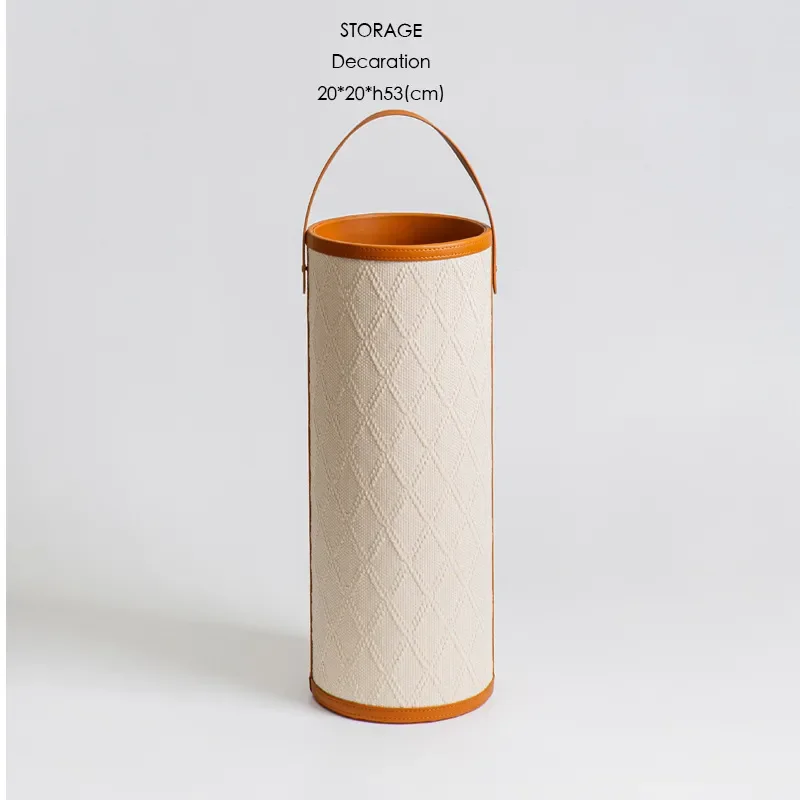 Vintage White Pearl Embossed Leather Umbrella Stand Bucket Storage Organizer for Home Entryway Hallway Decor Antique Style