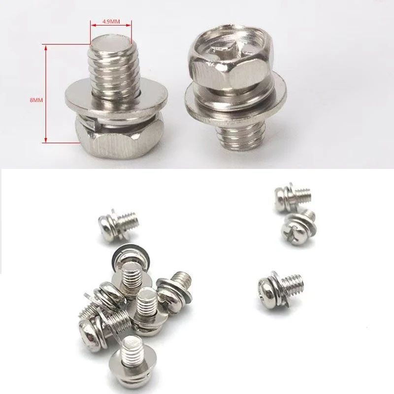 100PcsM5*8 Electric Vehicle Battery Cable Fixing Screw M5 Nickel Plated with Gasket Bolt Combination Hexagonal Screw