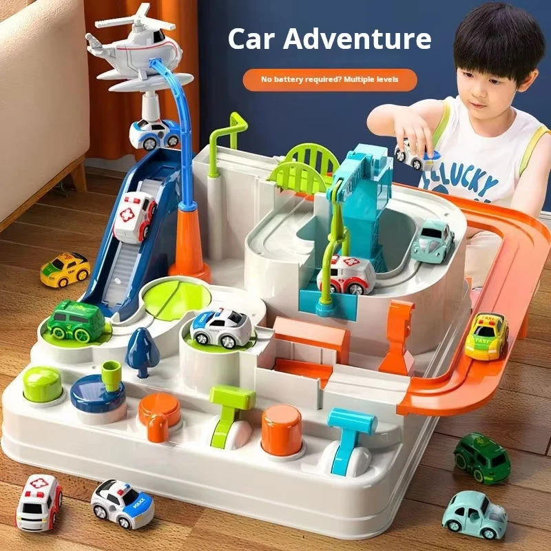Modèle de voiture sur Rail de course, jouets éducatifs pour enfants, jeu d'aventure sur piste, cerveau mécanique, Train interactif, animaux, jouet fusée spatiale