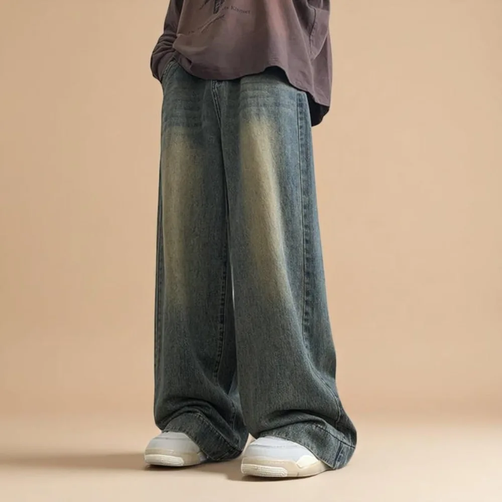 بنطلون جينز أزرق واسع الساق جينز مستقيم للرجال بنطلون كبير الحجم #1