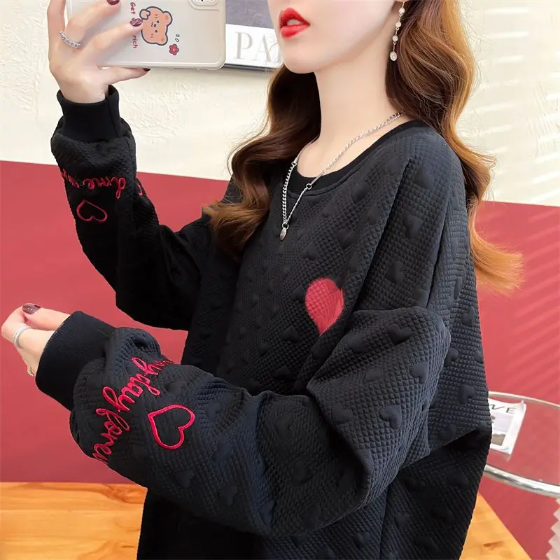 Spring Autumn Thin Letter Embroidery Loose Casual Hoodies Long Sleeve Solid All-match Pullovers Fashion Vintage Women Clothing