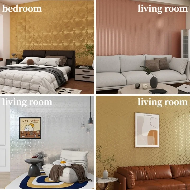 رشاقته رغوة الملمس المعدني قشر وعصا PVC خلفية للجدار الكسوة للماء ذاتية اللصق ملصقات جدار ديكور المنزل #6