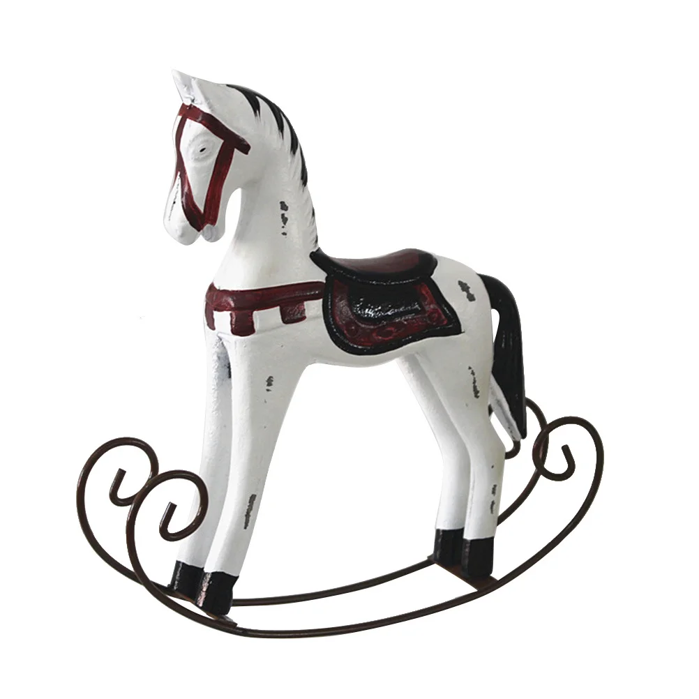 

2pcs Wooden Rocking Horse White Handmade Wood Craft Chic Animal Design Desktop Decor Home Gift For Adults Wooden Ornament