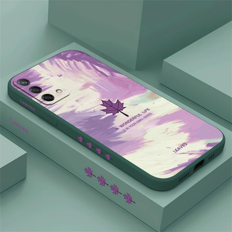 Soft Silicone Phone Case For OPPO A78 A76 A74 A60 A57 A54 A53 A38 A31 A17 A16K A15 A9 Purple Maple Leaf Pattern Shockproof Cover