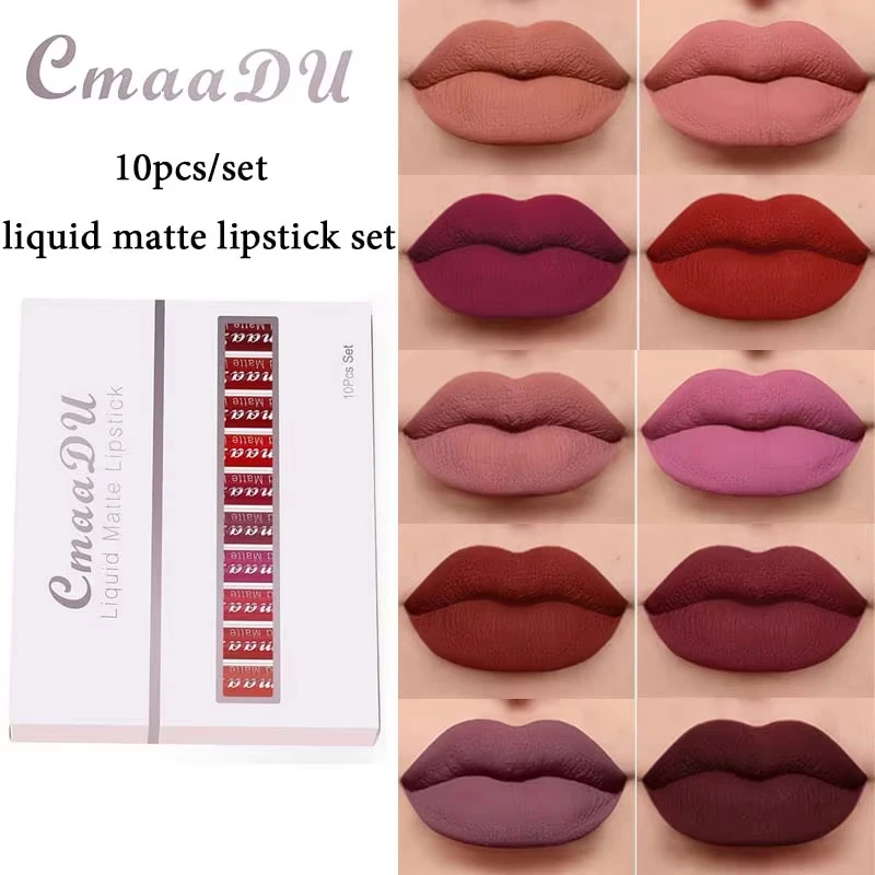 10pcs/Set High Pigment Liquid Matte Lipstick Collection 10 Colors Waterproof Long-Lasting Lip Makeup Glossy Lip Gloss Set - view 3