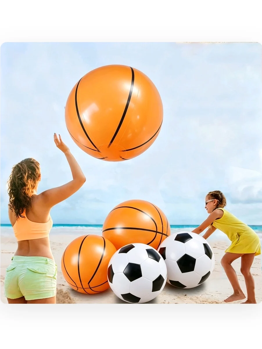 Bola de Praia Inflável de PVC Reforçado com Estampa Esportiva, Basquete, Futebol, para Piscina, Festa na Praia, Lazer e Brincadeiras Aquáticas, Esfera Inflável