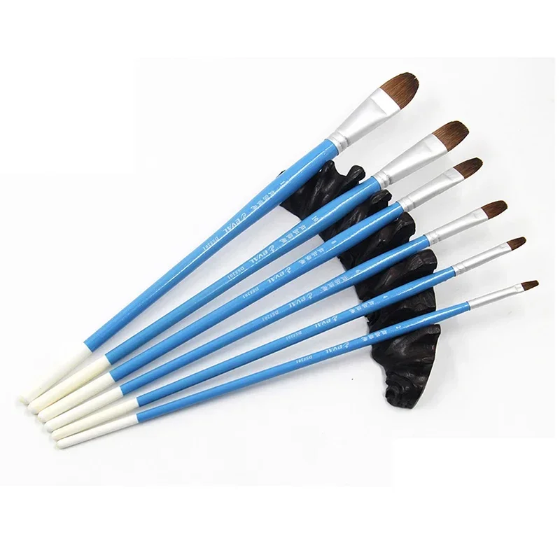 6 pcs lot weasel hair Painting Brushes Of The Artist Filbert Acrylic Watercolor Gouache Brush Blue long pole drawing supplies