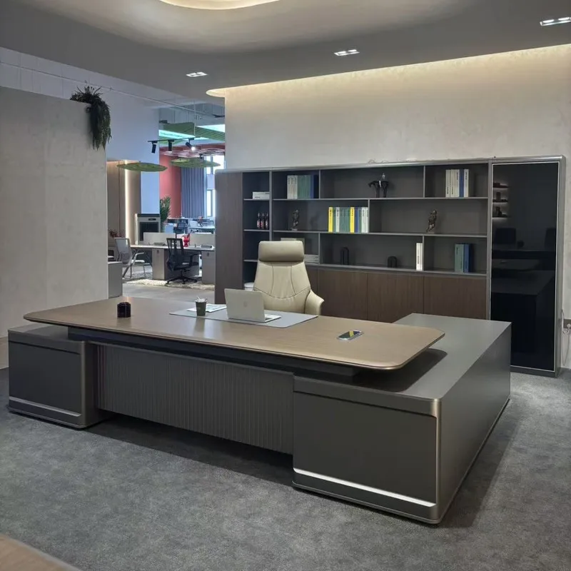 CEO desk High-End Executive , Boss , E0 Grade, Light Luxury Design, Suitable For CEOs And Directors, With Built-In Lighting, Des