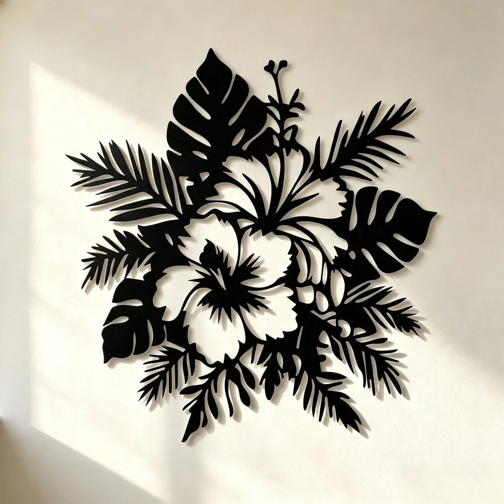 CIFBUY Metal Wall Art Tropical Hibiscus Flower Iron Wall Decor Sculpture 2D Flat Design for Living Room Bedroom Office Home Deco