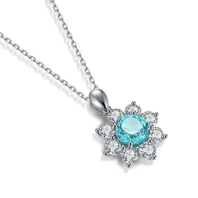 Pirmiana 2023 Hot Sale 4.52ct  Lab Grown Paraiba Sapphire Round Shape Necklace S925 Silver Engagement Women