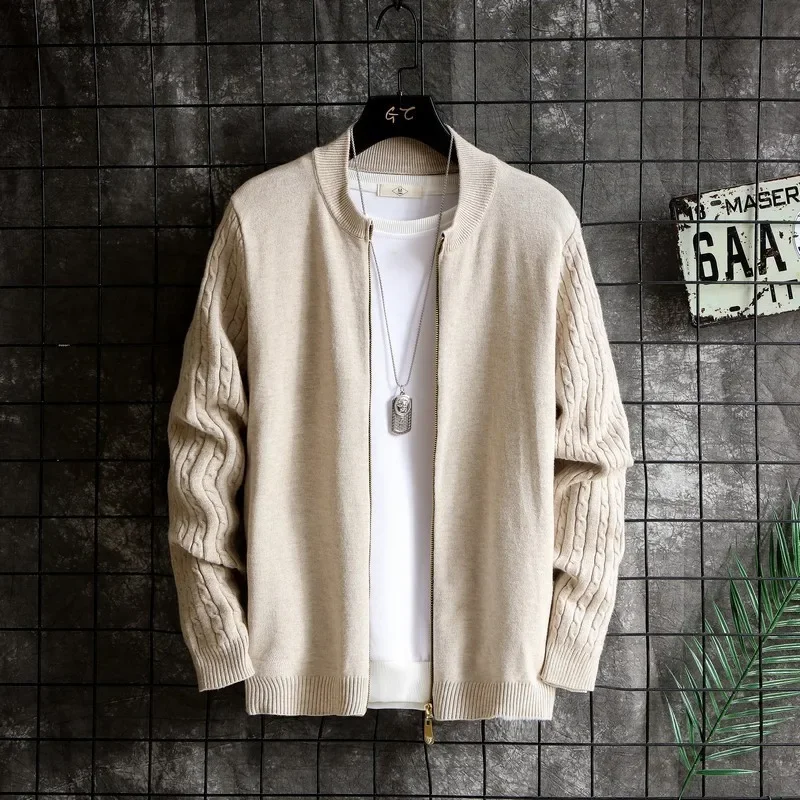 

Men New Cardigan Zipper Jumpers Flat Knitted Sweater Long Sleeve Turtleneck Solid Loose Spliced Slight Strech 2025 Winter Casual