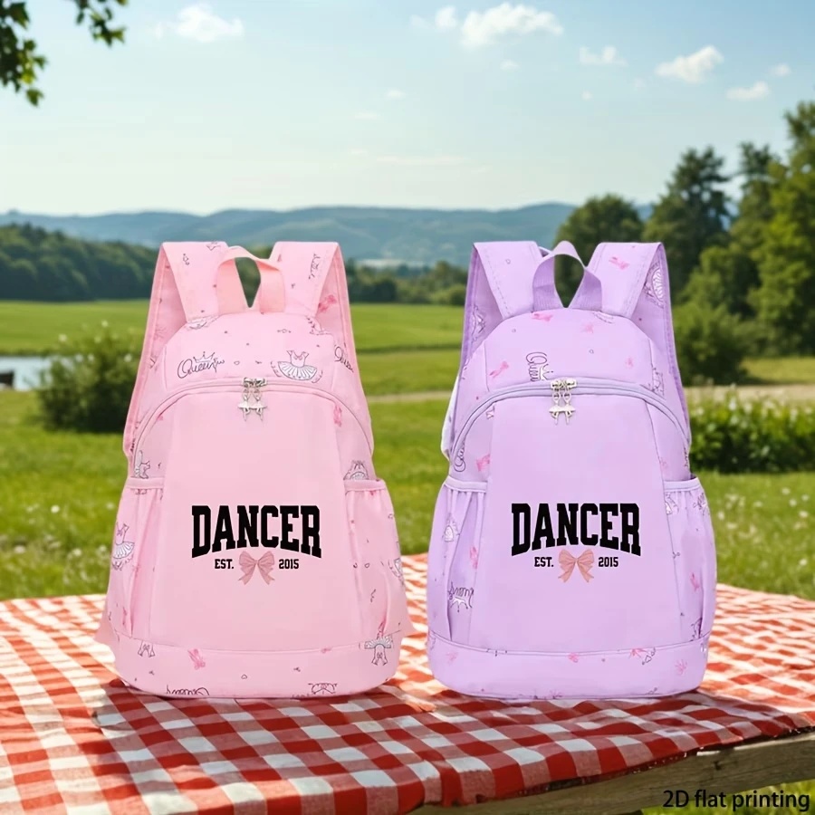 

A mini, cute cartoon print backpack with dance and English lettering, perfect for back-to-school use, ideal for everyday outings