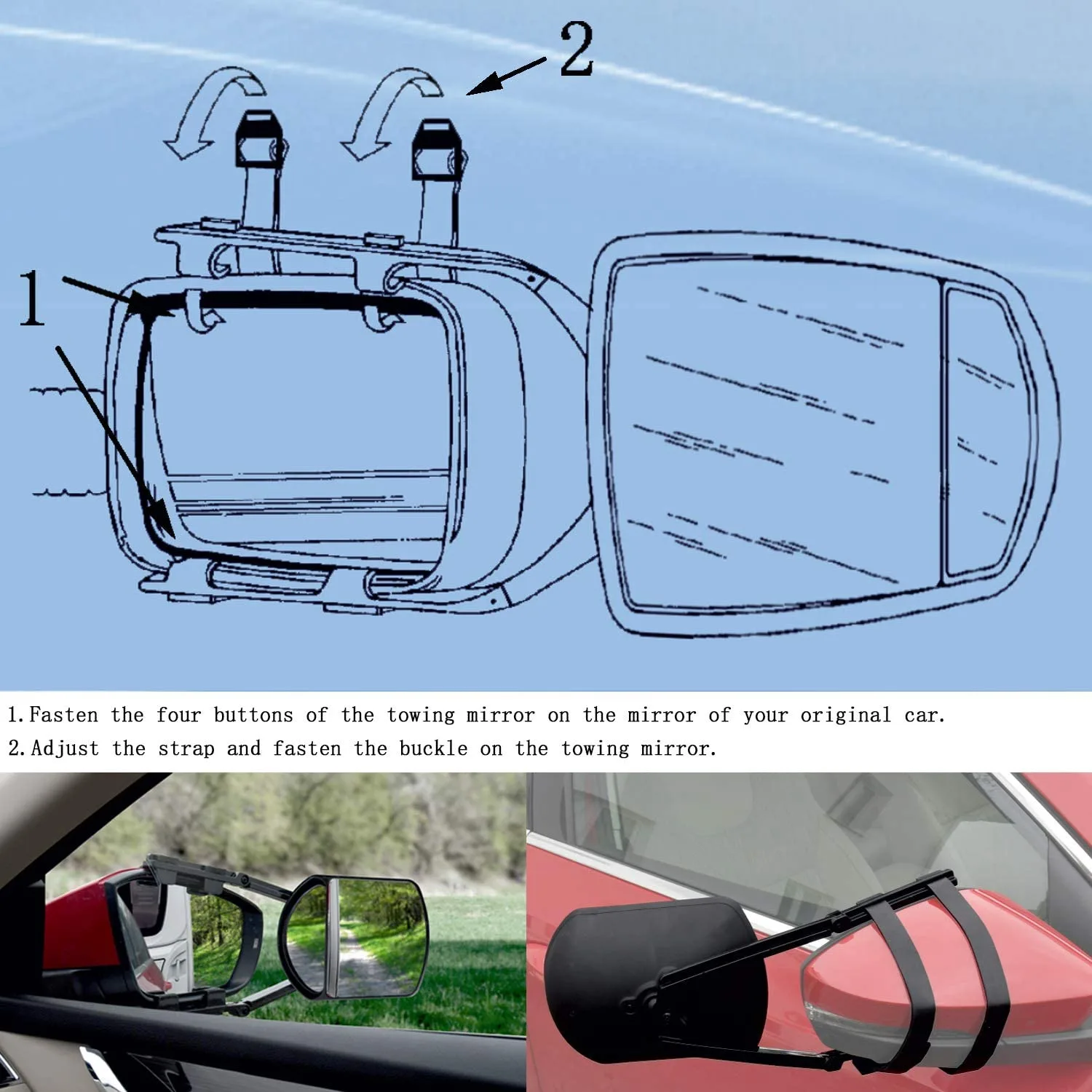 Car Towing Mirror Adjustable Dual Extension Mirrors Long Arm Wing Mirrors for RV Caravan Trailer Truck Camper