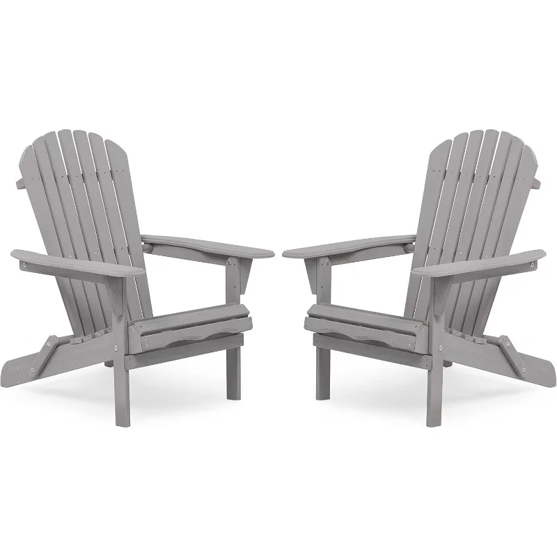 Juego de 2 sillas Adirondack plegables de madera, reclinables de madera preensamblados con respaldo, patio exterior, jardín, césped, patio trasero