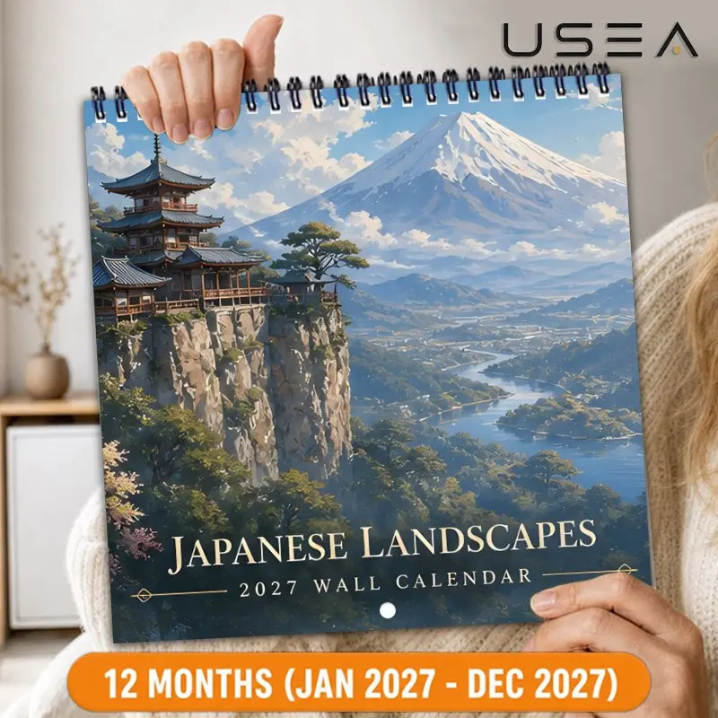 2027 Wall Calendar,2027 Japanese Landscapes Wall Calendar,Moon Phases,US Holidays Scenic Wall Decor, Ideal Gift for Home Office