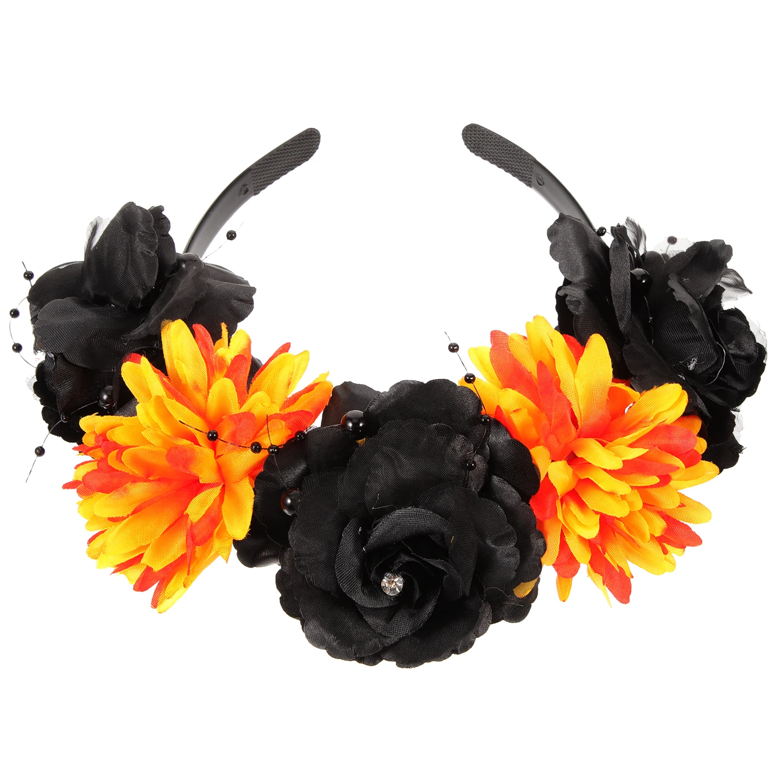 

Red Fabric Flower Skull Plastic Headb Halloween Day of The Dead Gothic Accessories Women Floral Crown Comfortable Wear