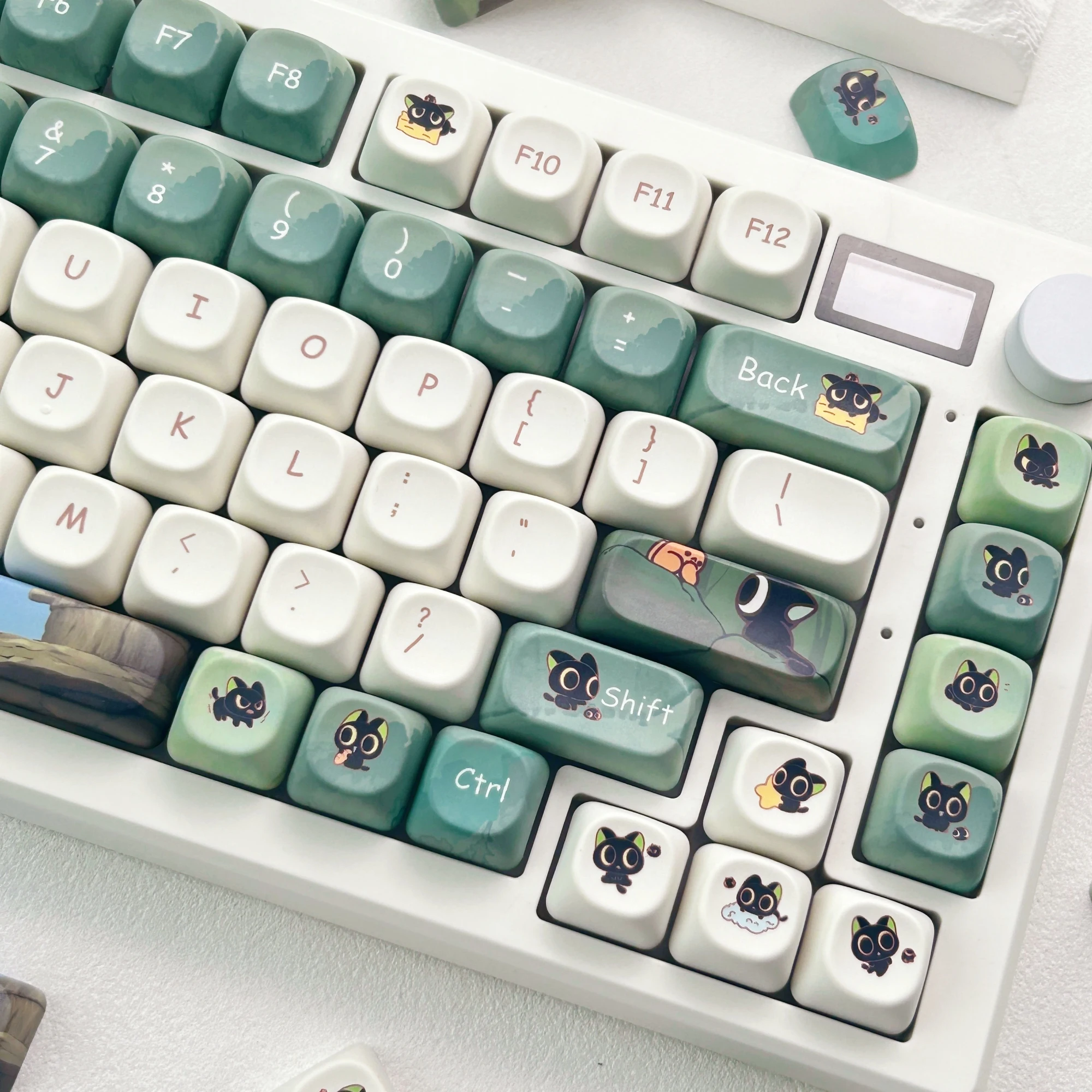 MAIMOOO Cute Little Black Cat Russian Korean Keycaps MOA Profile PBT Custom Cartoon anime Luo Xiaohei Mechanical Keyboard Keycap