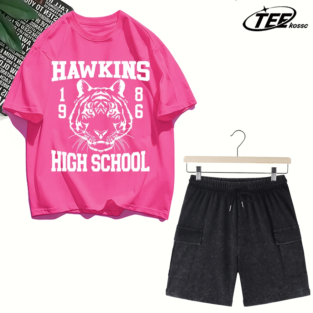 

Hawkins 1986 High School Print Men T Shirt Crewneck Summer T-Shirt Suit Casual Loose Clothes Unisex All-Match Cotton Sportswear