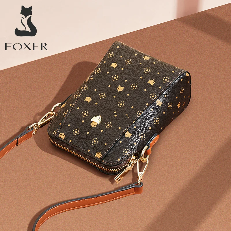 FOXER PVC Leather Women\'s Cellphone Bag Vintage Crossbody Shoulder Bags New Design Girl\'s Phone Pocket Lady Mini Messenger Purse